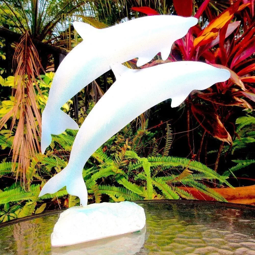 White & Aqual Metal Dolphin Decor